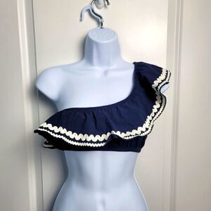 NWT J.CREW Rickrack Ruffle One Shoulder Bikini Top